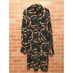 Rokh Womens Scarf Frill Dress Size 8 Silk Button Front Long Balloon Sleeve